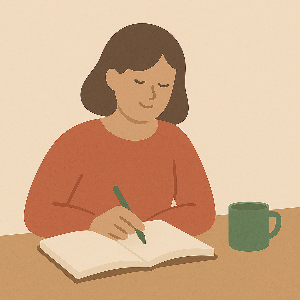 Journal and writing materials arranged for morning reflection and mindful self-expression